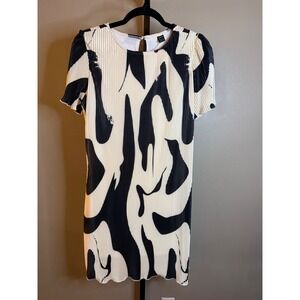 SHEIN Black White Abstract Swirl Plisse Mini Dress Short Sleeve Size L 8/10